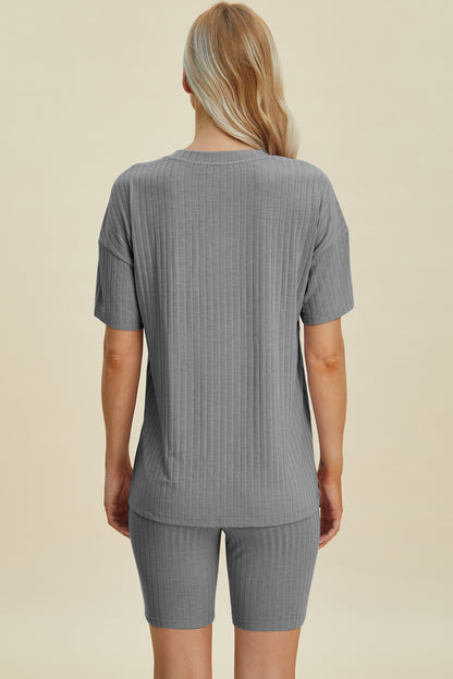 Basic Bae Full Size Ribbed V-Neck Short Sleeve Top and Shorts Set – Uneeque Designzz