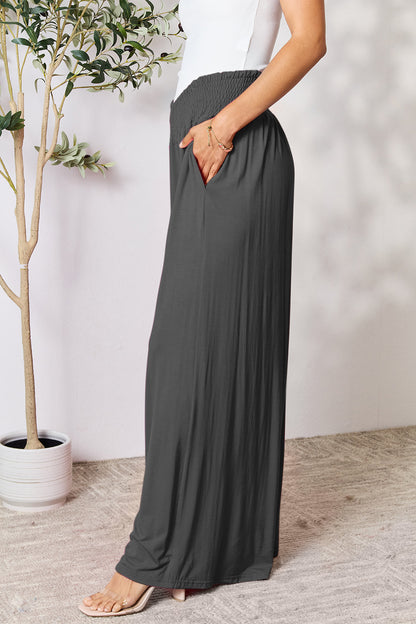 Double Take Full Size Smocked Wide Waistband Wide Leg Pants – Uneeque Designzz
