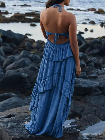Ruffled Halter Maxi Dress – Flowy & Feminine – Uneeque Designzz