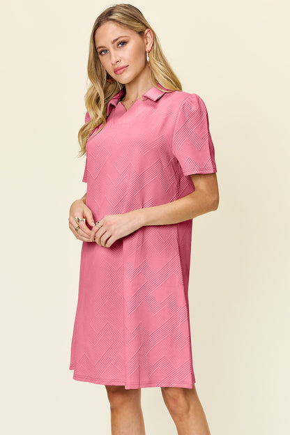 Double Take Full Size Texture Collared Neck Short Sleeve Dress – Uneeque Designzz