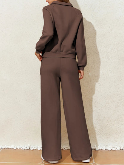 Collared Sweatshirt and High Waist Pants Active Set – Uneeque Designzz