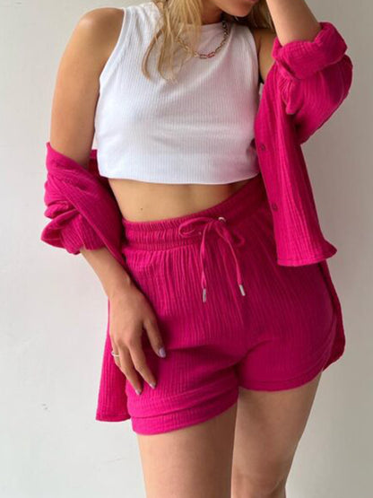 Texture Button-Up Shirt and Drawstring Shorts Set – Uneeque Designzz