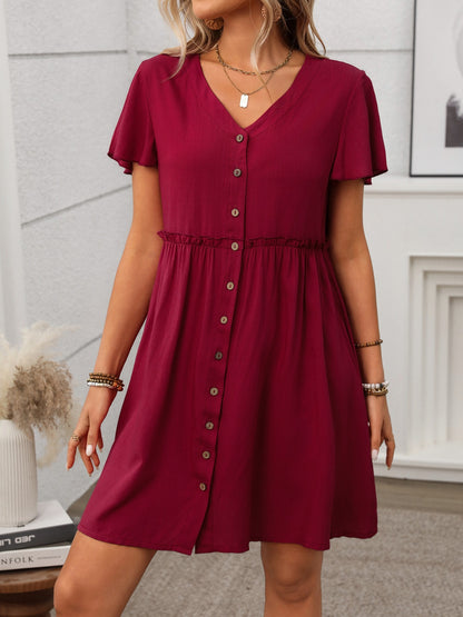 Button Front Flutter Sleeve Dress – Uneeque Designzz