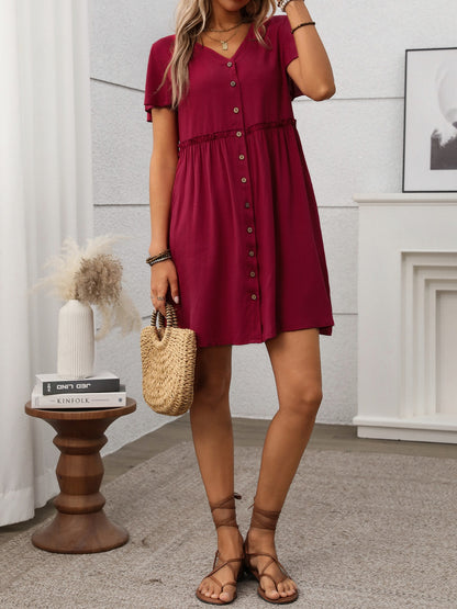 Button Front Flutter Sleeve Dress – Uneeque Designzz