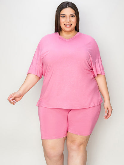 Basic Bae Full Size V-Neck Drop Shoulder T-Shirt and Shorts Set – Uneeque Designzz