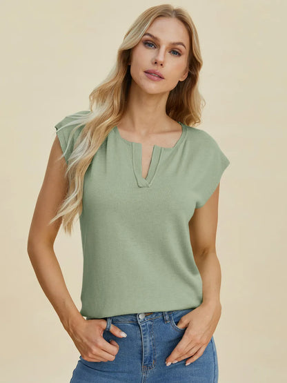 Double Take Full Size Notched Cap Sleeve Knit Top – Uneeque Designzz