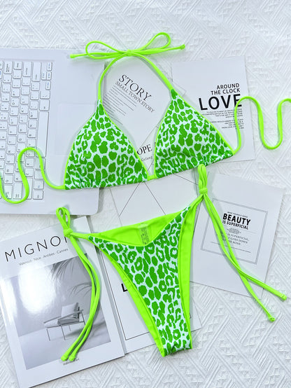 Leopard Print Halter Neck Tie Side Bikini Set – Uneeque Designzz