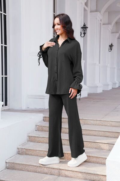 Drawstring Flounce Sleeve Shirt and Pants Set – Uneeque Designzz