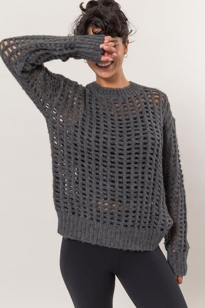 HYFVE Openwork Round Neck Long Sleeve Knit Cover Up – Uneeque Designzz