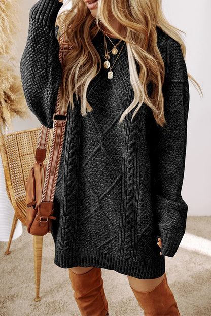 Cable-Knit Round Neck Sweater Dress – Uneeque Designzz