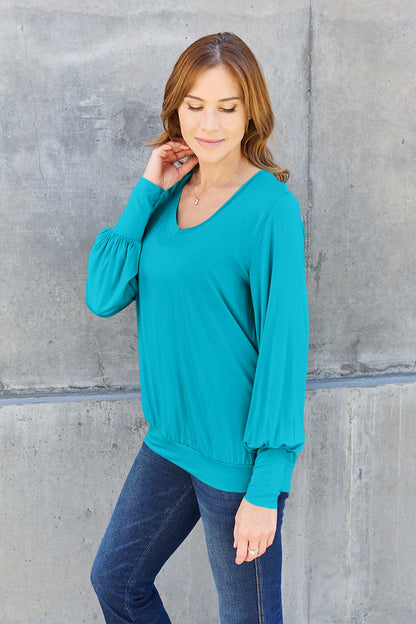 Basic Bae Full Size V-Neck Lantern Sleeve Top – Uneeque Designzz