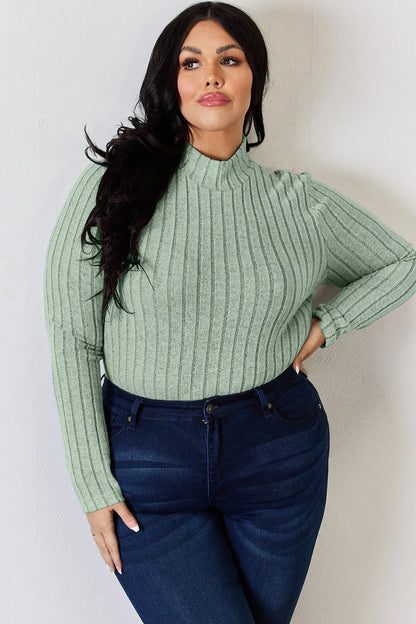 Basic Bae Full Size Ribbed Mock Neck Long Sleeve T-Shirt – Uneeque Designzz