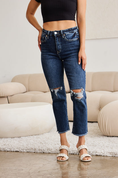 RFM Crop Dylan Full Size Tummy Control Distressed High Waist Raw Hem Jeans – Uneeque Designzz