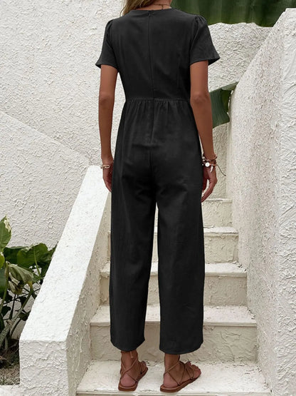 V-Neck Short Sleeve Wide Leg Jumpsuit – Uneeque Designzz