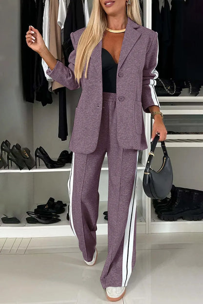 Full Size Contrast Lapel Collar Top and Pants Set – Uneeque Designzz