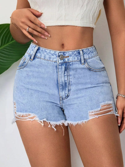 Distressed Raw Hem Denim Shorts – Uneeque Designzz