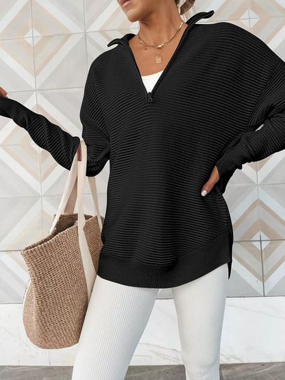 Half Zip Long Sleeve Knit Top – Uneeque Designzz