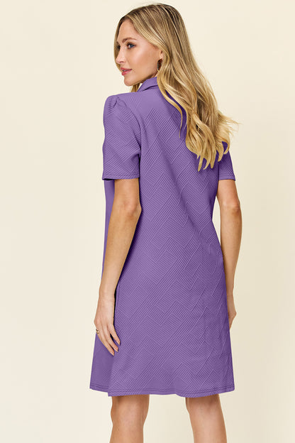 Double Take Full Size Texture Collared Neck Short Sleeve Dress – Uneeque Designzz