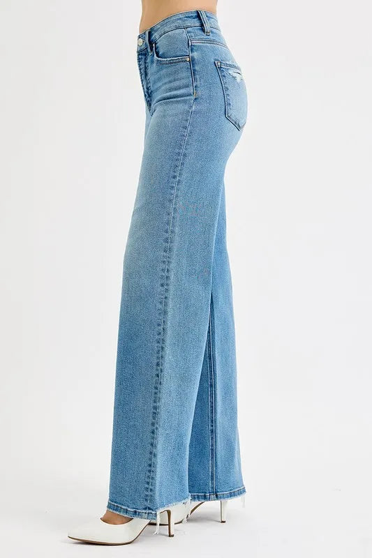 RISEN Full Size Distressed Wide Leg Jeans Plus Size by Uneeque Designzz