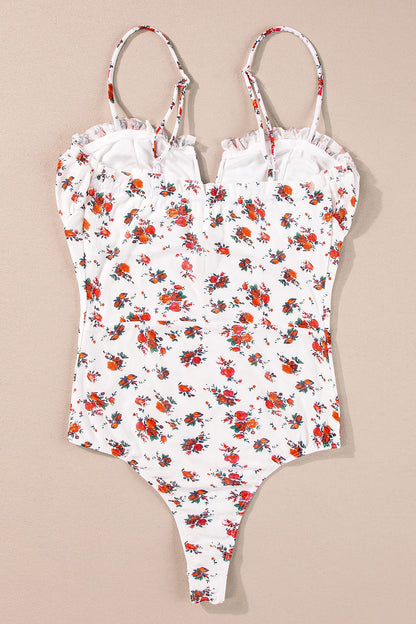 Floral Frilled Trim Spaghetti Straps Bodysuit – Uneeque Designzz