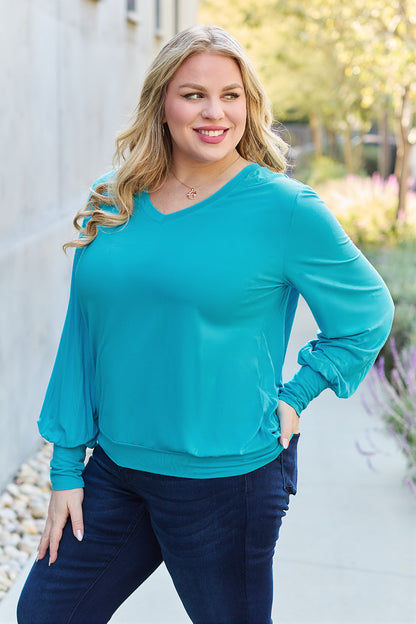 Basic Bae Full Size V-Neck Lantern Sleeve Top – Uneeque Designzz