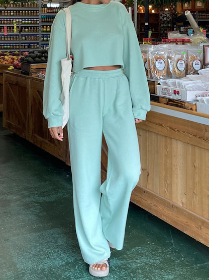 Waffle-Knit Round Neck Top and Pants Set – Uneeque Designzz