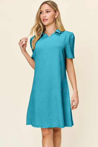 Double Take Full Size Texture Collared Neck Short Sleeve Dress – Uneeque Designzz