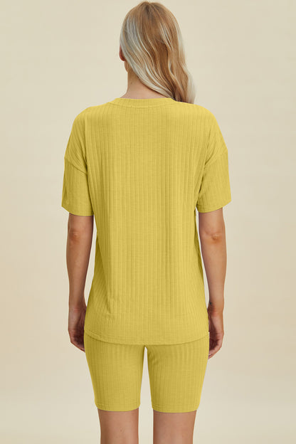 Basic Bae Full Size Ribbed V-Neck Short Sleeve Top and Shorts Set – Uneeque Designzz