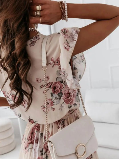 Floral Surplice Ruffled Cap Sleeve Dress – Uneeque Designzz
