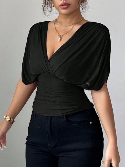 Ruched Surplice Short Sleeve Top – Uneeque Designzz