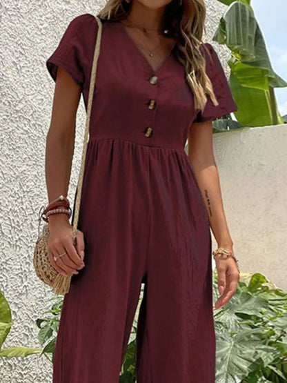 V-Neck Short Sleeve Wide Leg Jumpsuit – Uneeque Designzz