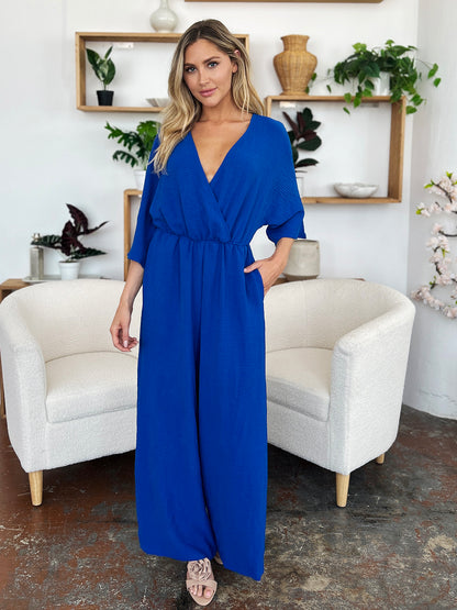 Double Take Full Size Surplice Wide Leg Jumpsuit with Pockets – Uneeque Designzz