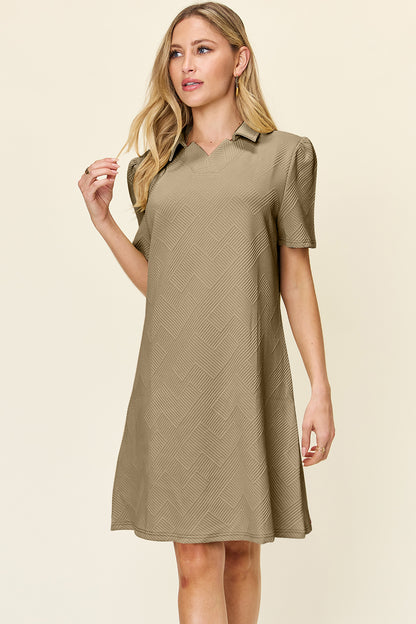 Double Take Full Size Texture Collared Neck Short Sleeve Dress – Uneeque Designzz