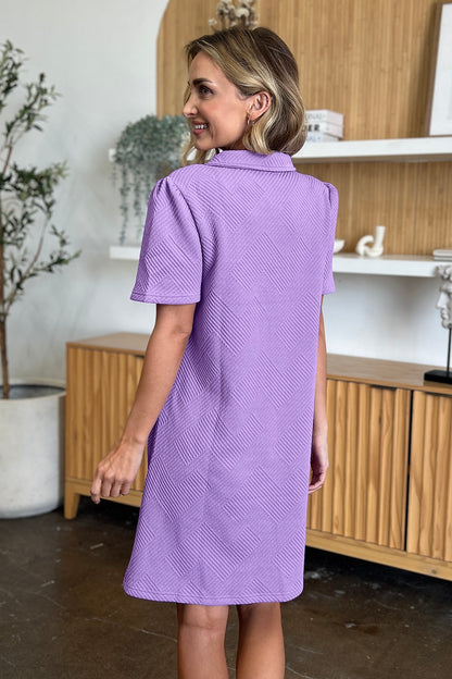 Double Take Full Size Texture Collared Neck Short Sleeve Dress – Uneeque Designzz
