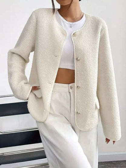 Textured Button Front Fleece Jacket Plus Size Casual Outerwear – Uneeque Designzz