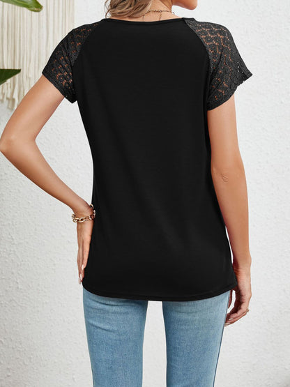 Round Neck Lace Short Sleeve Top – Uneeque Designzz
