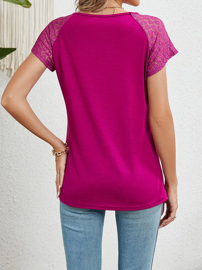 Round Neck Lace Short Sleeve Top – Uneeque Designzz