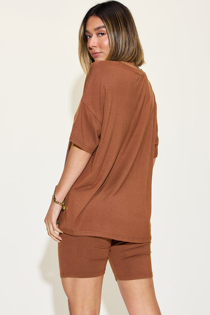 Basic Bae Full Size V-Neck Drop Shoulder T-Shirt and Shorts Set – Uneeque Designzz