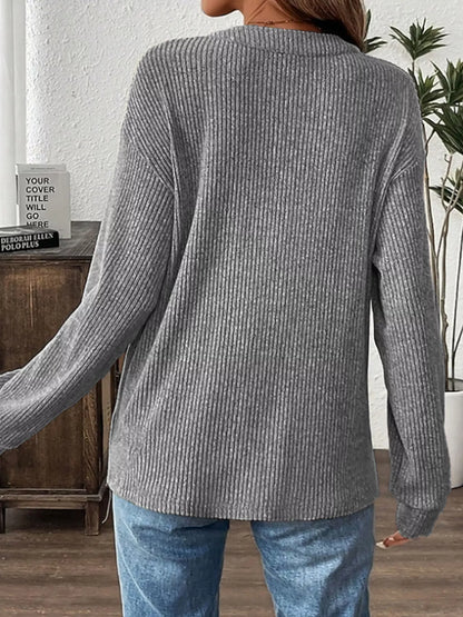 Ribbed Button Detail Long Sleeve T-Shirt – Uneeque Designzz