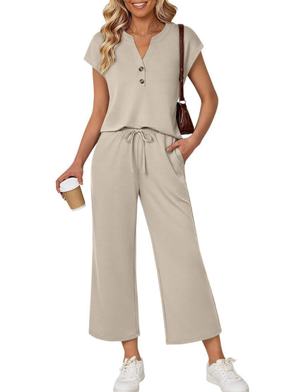 Notched Short Sleeve Top and Pants Set – Uneeque Designzz