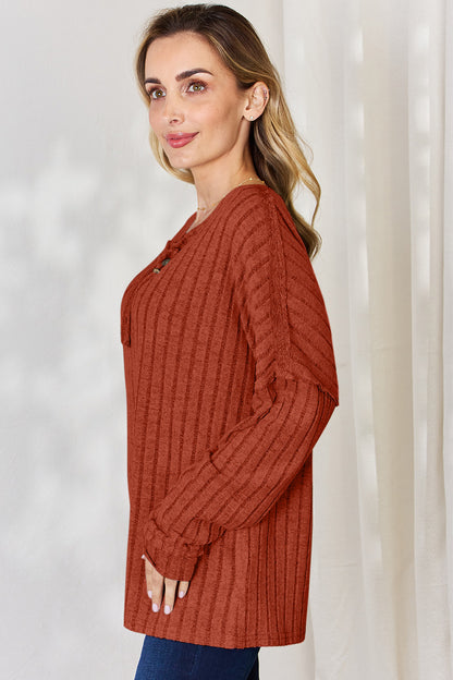 Basic Bae Full Size Ribbed Half Button Long Sleeve T-Shirt – Uneeque Designzz
