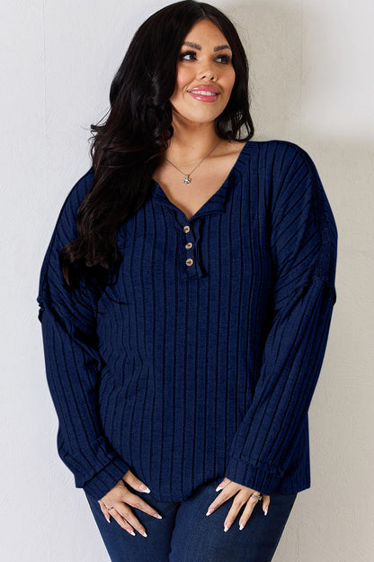 Basic Bae Full Size Ribbed Half Button Long Sleeve T-Shirt – Uneeque Designzz
