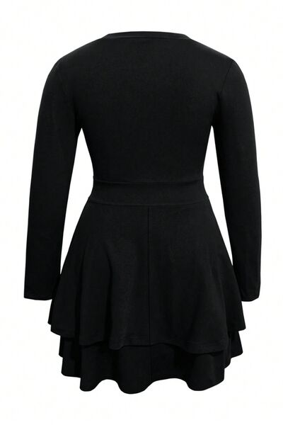 Plus Size Layered V-Neck Long Sleeve Mini Dress – Uneeque Designzz