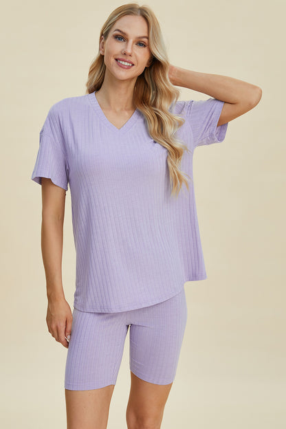 Basic Bae Full Size Ribbed V-Neck Short Sleeve Top and Shorts Set – Uneeque Designzz