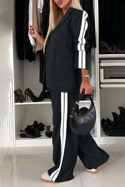 Full Size Contrast Lapel Collar Top and Pants Set – Uneeque Designzz