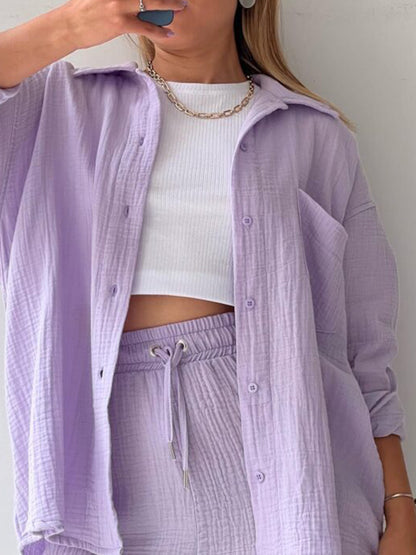 Texture Button-Up Shirt and Drawstring Shorts Set – Uneeque Designzz