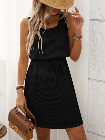 Waffle-Knit Drawstring Mini Tank Dress – Uneeque Designzz