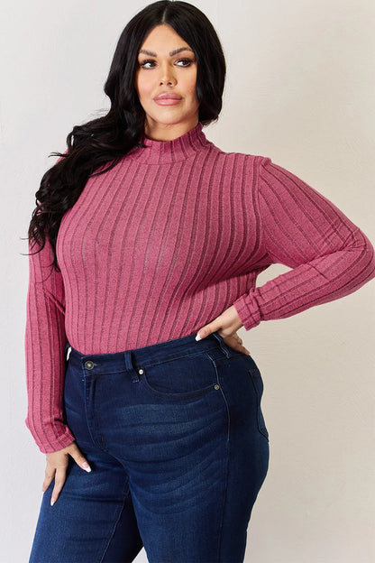 Basic Bae Full Size Ribbed Mock Neck Long Sleeve T-Shirt – Uneeque Designzz