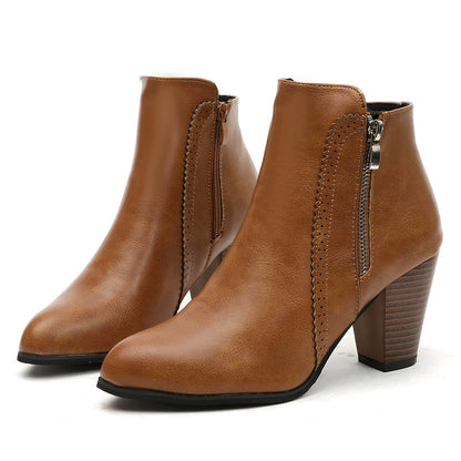 PU Leather Block Heel Boots – Uneeque Designzz