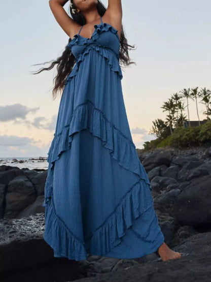 Ruffled Halter Maxi Dress – Flowy & Feminine – Uneeque Designzz